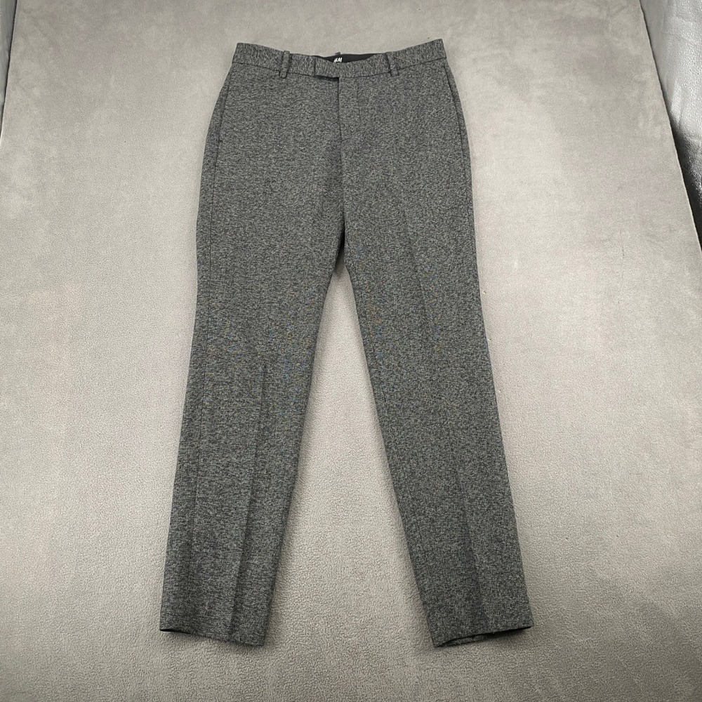 H&M Slim Fit Grey Textured Dress Pants Mens 33R Wool Blend Trousers 0535722 6